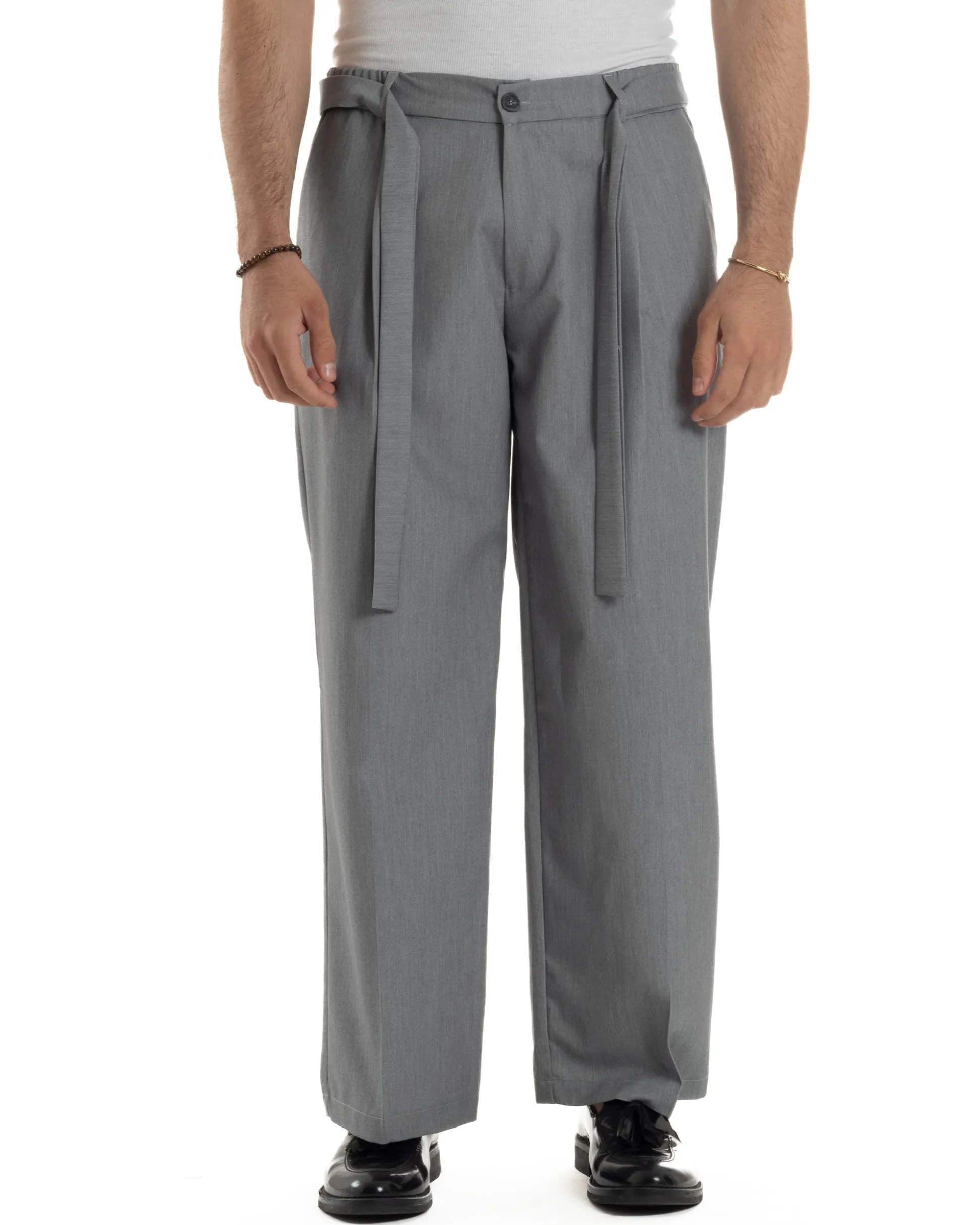 Pantaloni Uomo Viscosa Baggy Fondo Ampio Fusciacca Grigio GIOSAL-P6289A