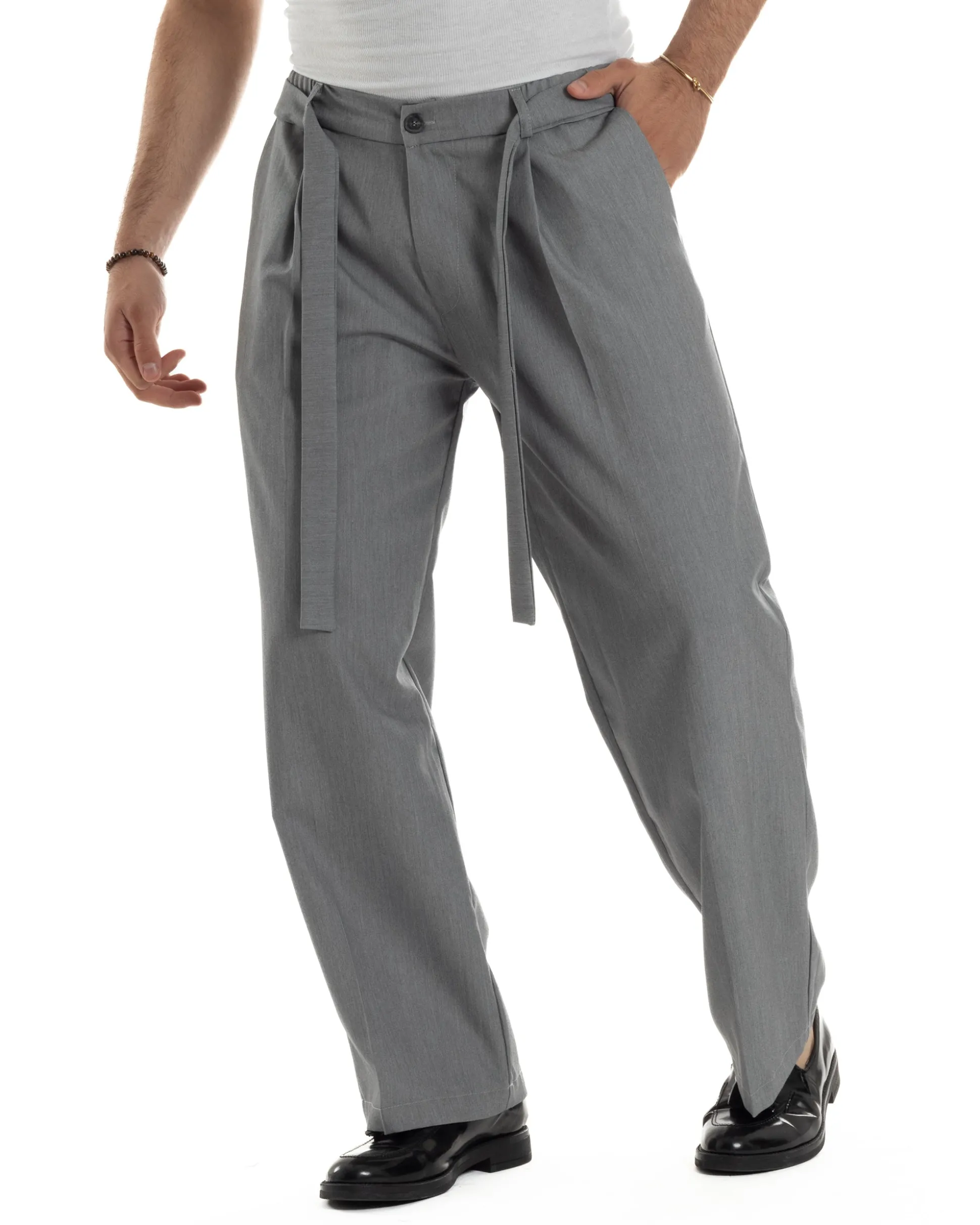 Pantaloni Uomo Viscosa Baggy Fondo Ampio Fusciacca Grigio GIOSAL-P6289A