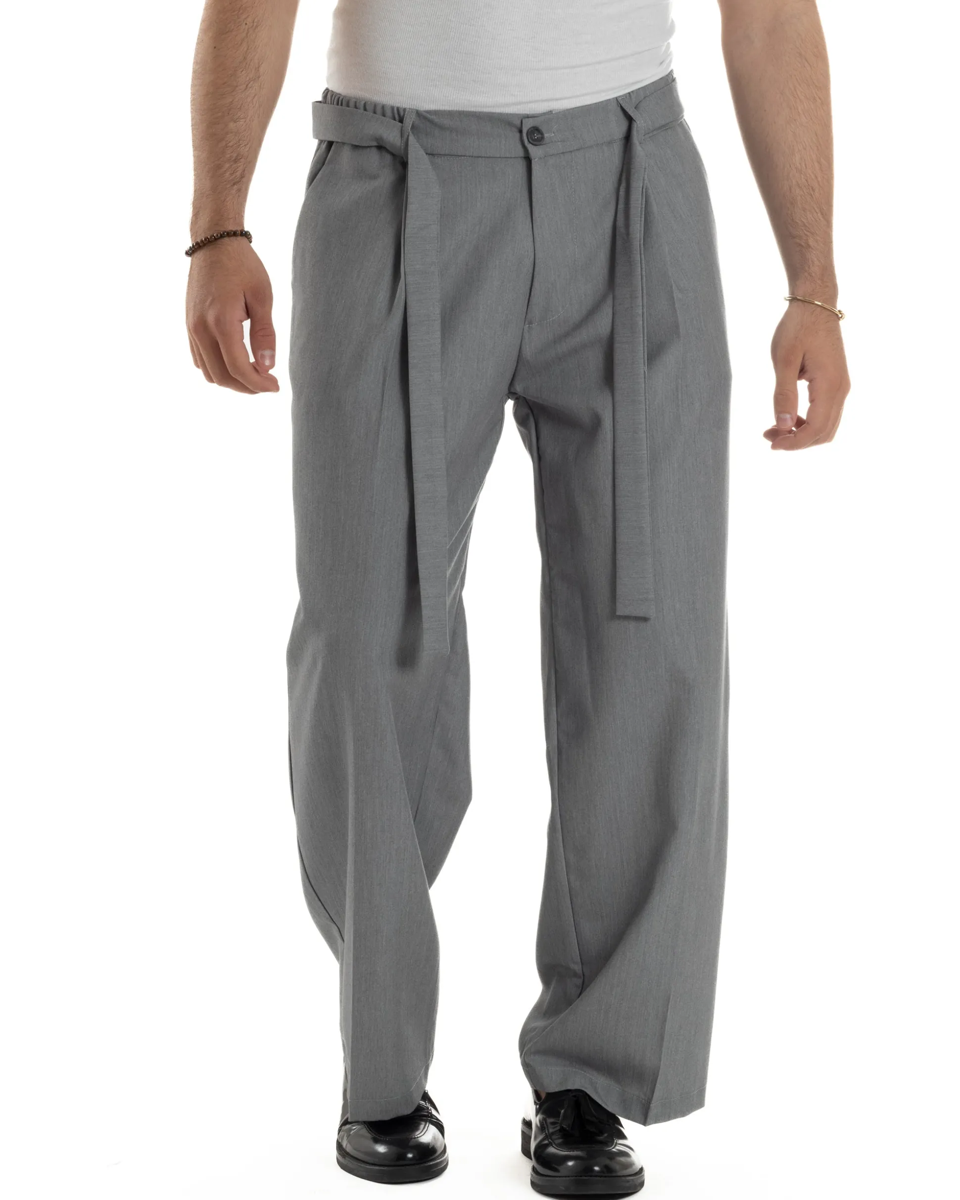 Pantaloni Uomo Viscosa Baggy Fondo Ampio Fusciacca Grigio GIOSAL-P6289A