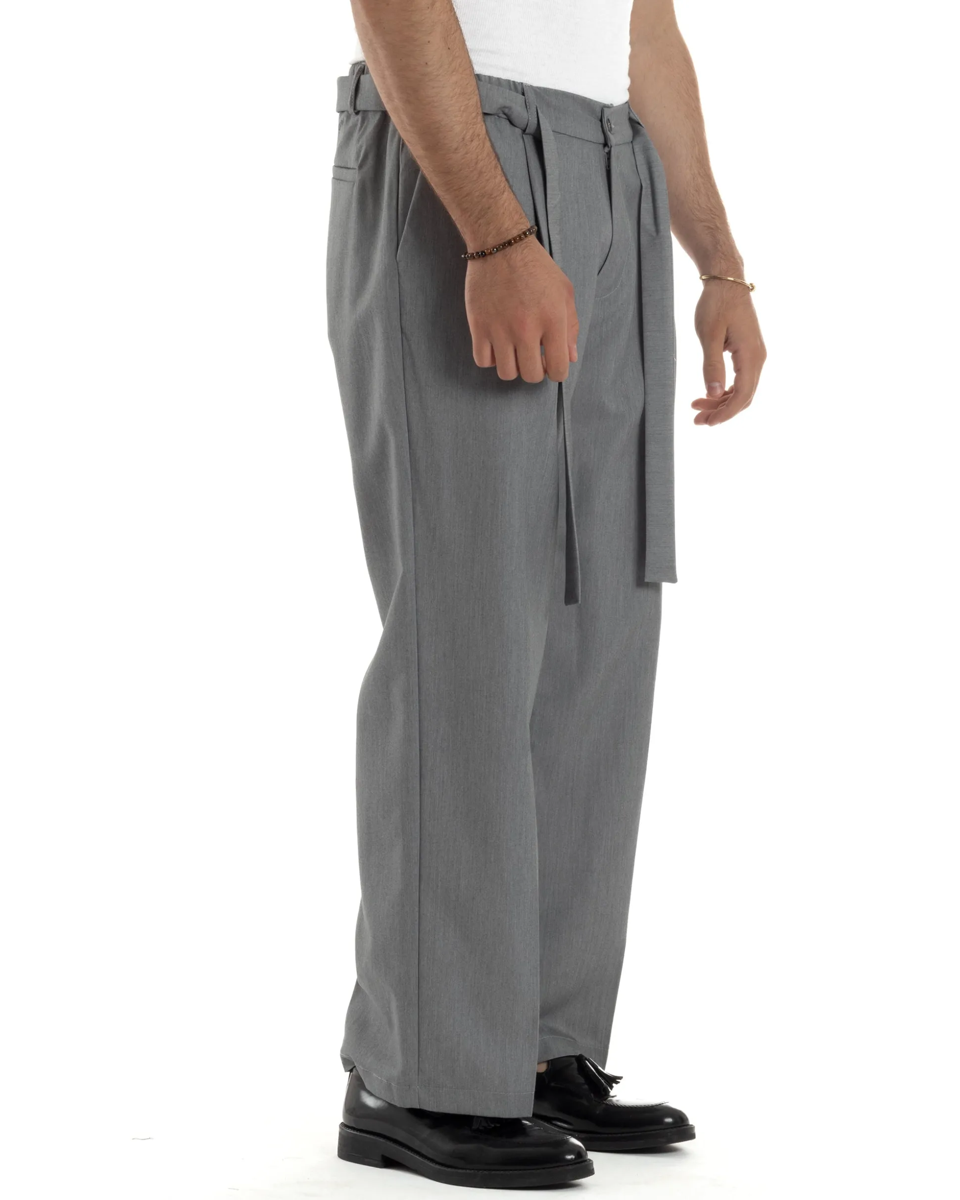 Pantaloni Uomo Viscosa Baggy Fondo Ampio Fusciacca Grigio GIOSAL-P6289A