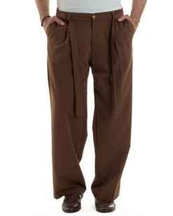 Pantaloni Uomo Viscosa Baggy Fondo Ampio Fusciacca Marrone GIOSAL-P6288A