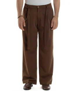 Pantaloni Uomo Viscosa Baggy Fondo Ampio Fusciacca Marrone GIOSAL-P6288A