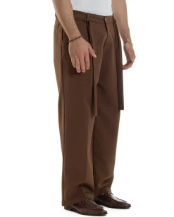 Pantaloni Uomo Viscosa Baggy Fondo Ampio Fusciacca Marrone GIOSAL-P6288A