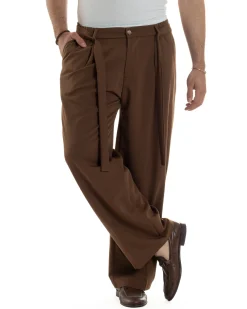 Pantaloni Uomo Viscosa Baggy Fondo Ampio Fusciacca Marrone GIOSAL-P6288A