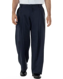 Pantaloni uomo viscosa baggy wide fit pinces estivo blu GIOSAL-P6458A