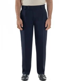 Pantaloni uomo viscosa baggy fondo ampio vita alta pinces blu GIOSAL-P6479A