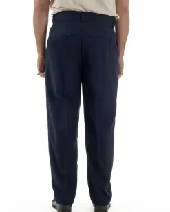 Pantaloni uomo viscosa baggy fondo ampio vita alta pinces blu GIOSAL-P6479A