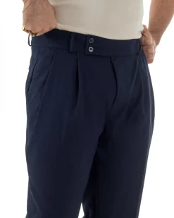 Pantaloni uomo viscosa baggy fondo ampio vita alta pinces blu GIOSAL-P6479A