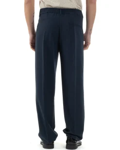 Pantaloni uomo viscosa baggy fondo ampio elastico sul retro abbottonatura allungata blu GIOSAL-P6260A