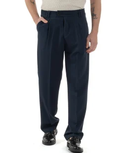 Pantaloni uomo viscosa baggy fondo ampio elastico sul retro abbottonatura allungata blu GIOSAL-P6260A