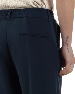 Pantaloni uomo viscosa baggy fondo ampio elastico sul retro abbottonatura allungata blu GIOSAL-P6260A
