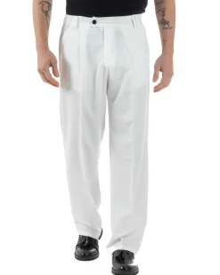 Pantaloni uomo viscosa baggy fondo ampio elastico sul retro abbottonatura allungata bianco GIOSAL-P6259A