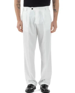 Pantaloni uomo viscosa baggy fondo ampio elastico sul retro abbottonatura allungata bianco GIOSAL-P6259A