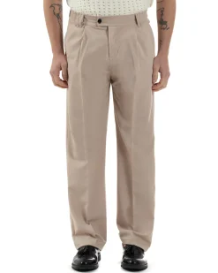 Pantaloni uomo viscosa baggy fondo ampio elastico sul retro abbottonatura allungata beige GIOSAL-P6258A