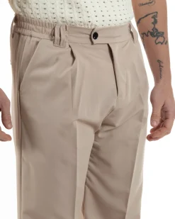 Pantaloni uomo viscosa baggy fondo ampio elastico sul retro abbottonatura allungata beige GIOSAL-P6258A