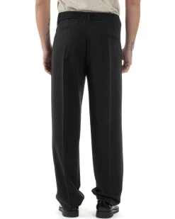 Pantaloni uomo viscosa baggy fondo ampio elastico sul retro abbottonatura allungata nero GIOSAL-P6257A