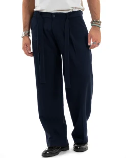 Pantaloni uomo viscosa baggy fondo ampio fusciacca blu GIOSAL-P6487A