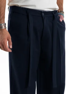 Pantaloni uomo viscosa baggy fondo ampio fusciacca blu GIOSAL-P6487A
