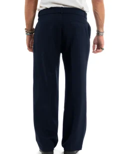 Pantaloni uomo viscosa baggy fondo ampio fusciacca blu GIOSAL-P6487A