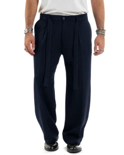 Pantaloni uomo viscosa baggy fondo ampio fusciacca blu GIOSAL-P6487A
