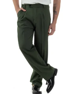 Pantaloni uomo viscosa baggy fondo ampio elastico sul retro abbottonatura allungata verde GIOSAL-P6256A