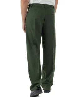 Pantaloni uomo viscosa baggy fondo ampio elastico sul retro abbottonatura allungata verde GIOSAL-P6256A