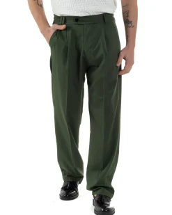 Pantaloni uomo viscosa baggy fondo ampio elastico sul retro abbottonatura allungata verde GIOSAL-P6256A