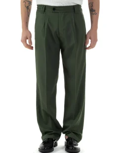 Pantaloni uomo viscosa baggy fondo ampio elastico sul retro abbottonatura allungata verde GIOSAL-P6256A