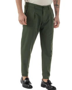 Pantaloni Uomo Viscosa Capri Classico Tasche America Pinces Verde P6229A
