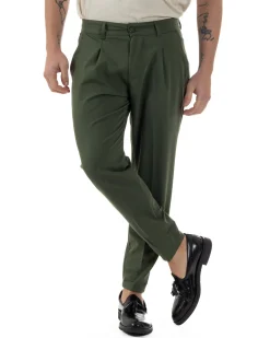 Pantaloni Uomo Viscosa Capri Classico Tasche America Pinces Verde P6229A