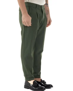 Pantaloni Uomo Viscosa Capri Classico Tasche America Pinces Verde P6229A
