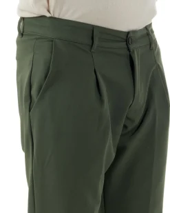 Pantaloni Uomo Viscosa Capri Classico Tasche America Pinces Verde P6229A