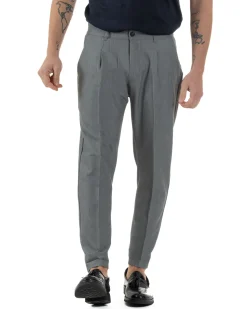 Pantaloni Uomo Viscosa Capri Classico Tasche America Pinces Grigio P6224A