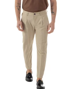 Pantaloni Uomo Viscosa Capri Classico Tasche America Pinces Beige P6226A