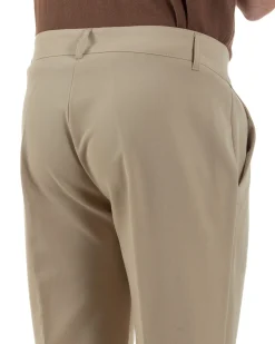 Pantaloni Uomo Viscosa Capri Classico Tasche America Pinces Beige P6226A