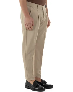 Pantaloni Uomo Viscosa Capri Classico Tasche America Pinces Beige P6226A