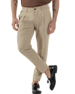 Pantaloni Uomo Viscosa Capri Classico Tasche America Pinces Beige P6226A