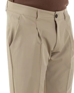 Pantaloni Uomo Viscosa Capri Classico Tasche America Pinces Beige P6226A