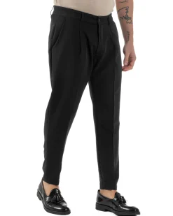 Pantaloni Uomo Viscosa Capri Classico Tasche America Pinces Nero P6228A