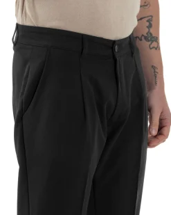 Pantaloni Uomo Viscosa Capri Classico Tasche America Pinces Nero P6228A