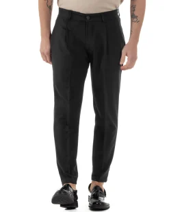 Pantaloni Uomo Viscosa Capri Classico Tasche America Pinces Nero P6228A