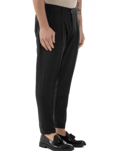 Pantaloni Uomo Viscosa Capri Classico Tasche America Pinces Nero P6228A