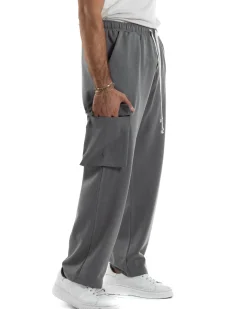 Pantaloni Uomo Viscosa Cargo Baggy Tinta Unita Grigio P6359A