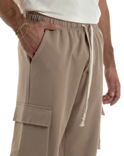 Pantaloni Uomo Viscosa Cargo Baggy Tinta Unita Camel P6360A