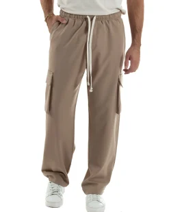 Pantaloni Uomo Viscosa Cargo Baggy Tinta Unita Camel P6360A