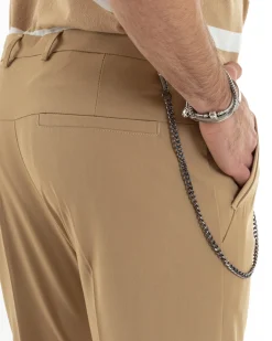 Pantaloni Uomo Viscosa Con Tasca America Con Abbottonatura Allungata Capri Sartoriale Camel GIOSAL-P5980A