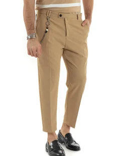 Pantaloni Uomo Viscosa Con Tasca America Con Abbottonatura Allungata Capri Sartoriale Camel GIOSAL-P5980A