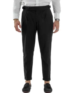 Pantaloni Uomo Viscosa Fibbia Abbottonatura Allungata Gurkha Pants Nero BlackSunday P6379A