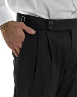 Pantaloni Uomo Viscosa Fibbia Abbottonatura Allungata Gurkha Pants Nero BlackSunday P6379A