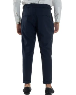 Pantaloni Uomo Viscosa Fibbia Abbottonatura Allungata Gurkha Pants Blu BlackSunday P6381A